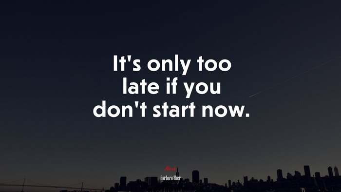 It’s only too late if you don’t start now. | Barbara Sher quote