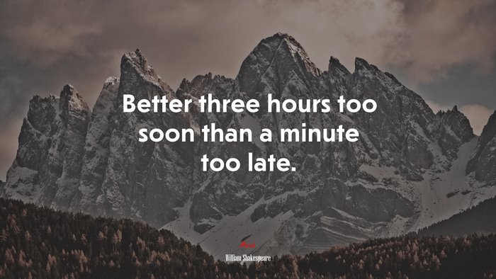 Better three hours too soon than a minute too late. | William Shakespeare quote