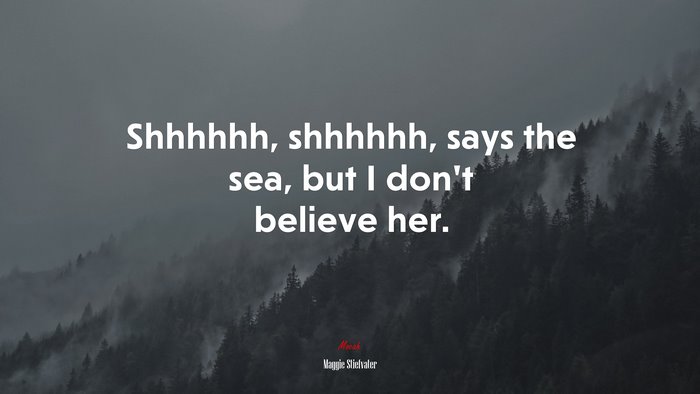 Shhhhhh, shhhhhh, says the sea, but I don’t believe her. | Maggie Stiefvater quote