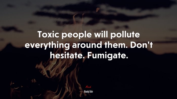 Toxic people will pollute everything around them. Don’t hesitate. Fumigate. | Mandy Hale quote