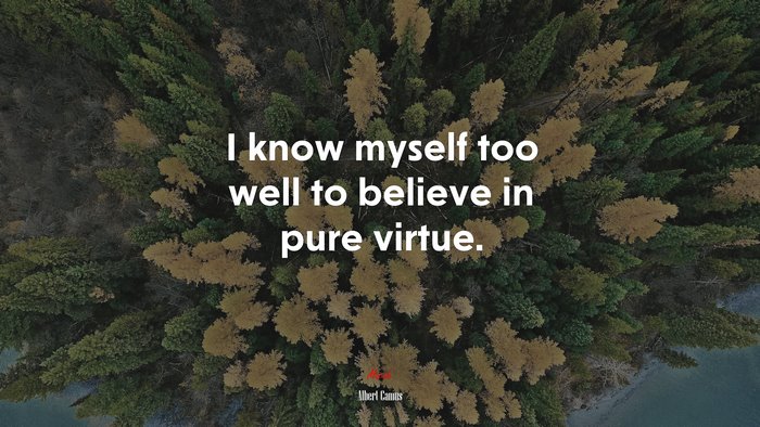 I know myself too well to believe in pure virtue. | Albert Camus quote