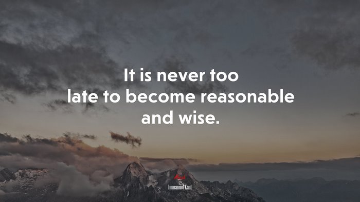 It is never too late to become reasonable and wise. | Immanuel Kant quote
