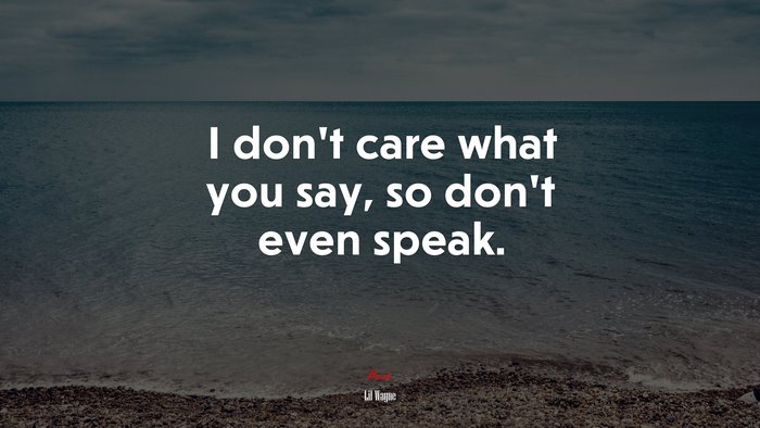 I don’t care what you say, so don’t even speak. | Lil Wayne quote