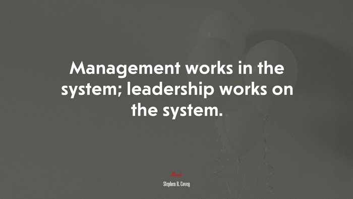 Management works in the system; leadership works on the system. | Stephen R. Covey quote