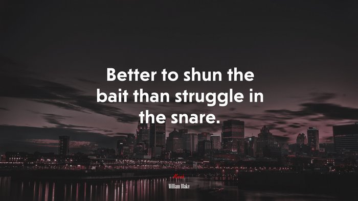 Better to shun the bait than struggle in the snare. | William Blake quote