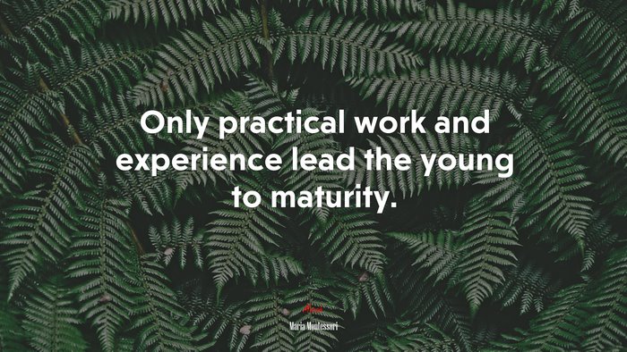 Only practical work and experience lead the young to maturity. | Maria Montessori quote