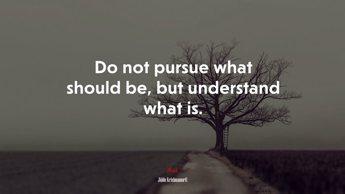 Do not pursue what should be, but understand what is. | Jiddu Krishnamurti quote