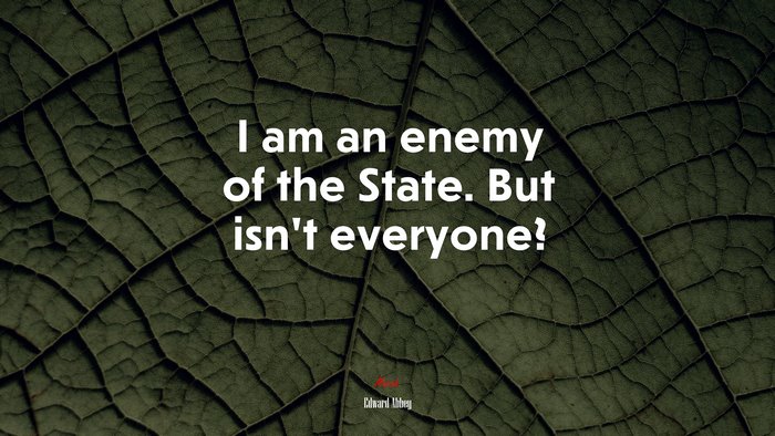 I am an enemy of the State. But isn’t everyone? | Edward Abbey quote