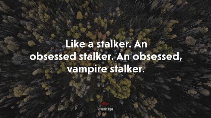 Like a stalker. An obsessed stalker. An obsessed, vampire stalker. | Stephenie Meyer quote