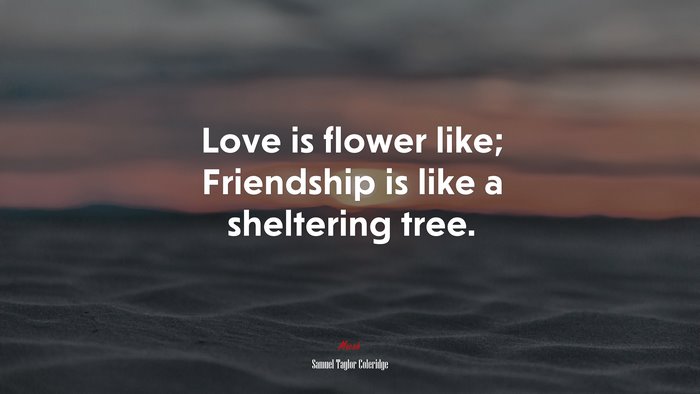 Love is flower like; Friendship is like a sheltering tree. | Samuel Taylor Coleridge quote