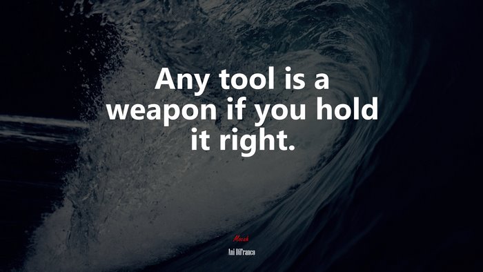 Any tool is a weapon if you hold it right. | Ani DiFranco quote