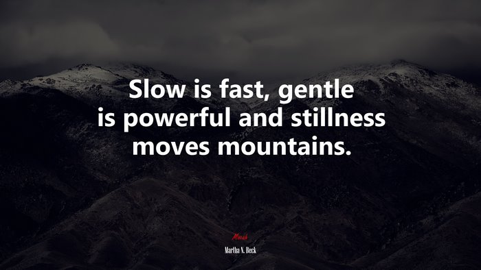 Slow is fast, gentle is powerful and stillness moves mountains. | Martha N. Beck quote