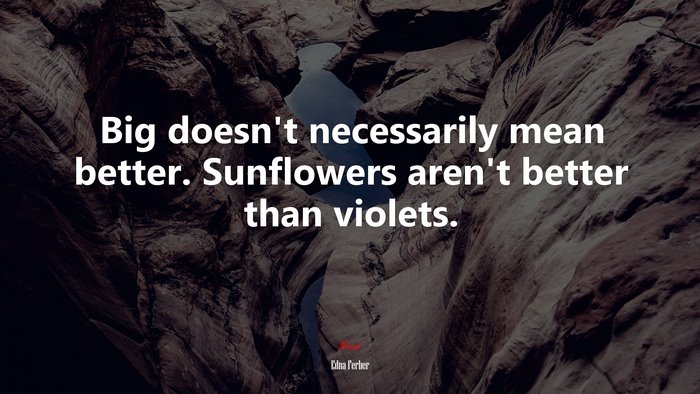 Big doesn’t necessarily mean better. Sunflowers aren’t better than violets. | Edna Ferber quote