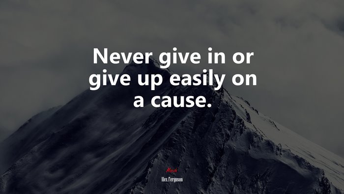 Never give in or give up easily on a cause. | Alex Ferguson quote
