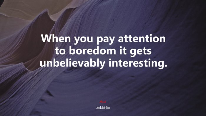 When you pay attention to boredom it gets unbelievably interesting. | Jon Kabat-Zinn quote