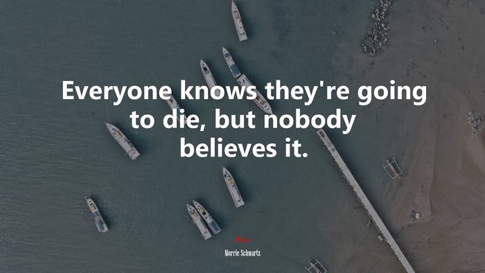 Everyone knows they’re going to die, but nobody believes it. | Morrie Schwartz quote
