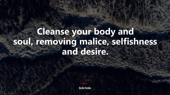 Cleanse your body and soul, removing malice, selfishness and desire. | Morihei Ueshiba quote