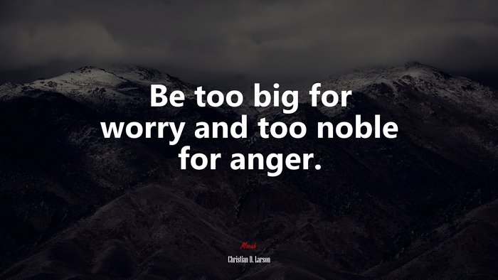Be too big for worry and too noble for anger. | Christian D. Larson quote