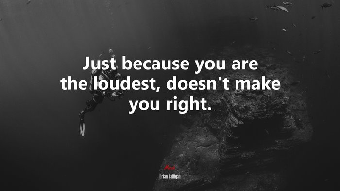 Just because you are the loudest, doesn’t make you right. | Brian Halligan quote