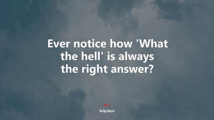 Ever notice how ‘What the hell’ is always the right answer? | Marilyn Monroe quote