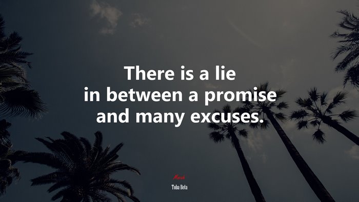 There is a lie in between a promise and many excuses. | Toba Beta quote