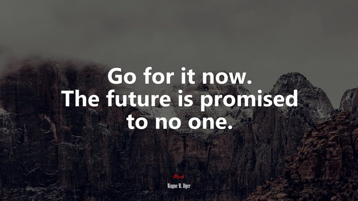 Go for it now. The future is promised to no one. | Wayne W. Dyer quote