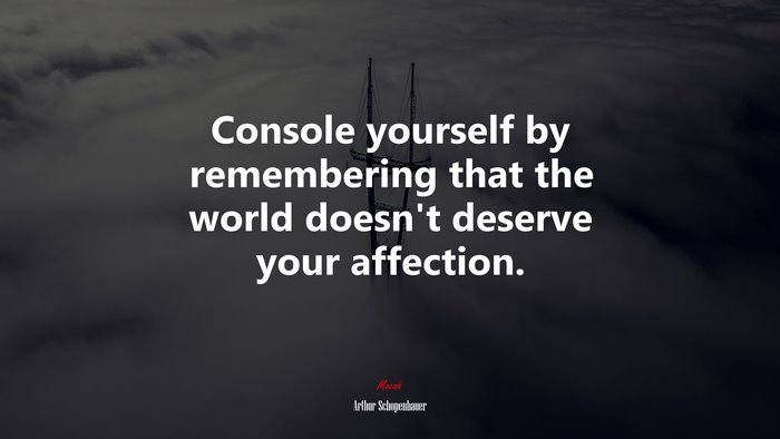 Console yourself by remembering that the world doesn’t deserve your affection. | Arthur Schopenhauer quote