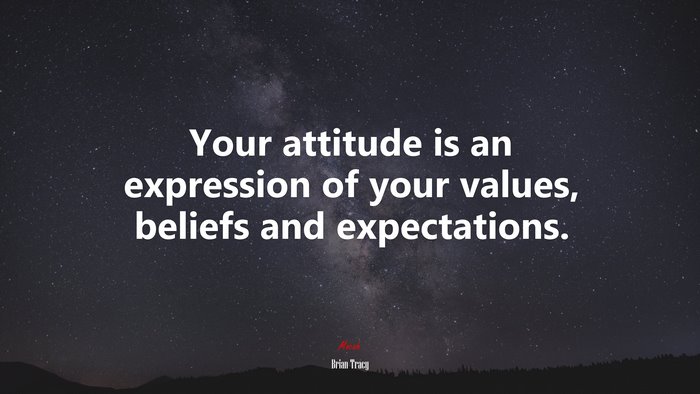 Your attitude is an expression of your values, beliefs and expectations. | Brian Tracy quote
