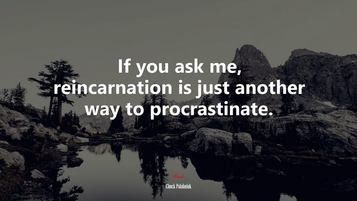 If you ask me, reincarnation is just another way to procrastinate. | Chuck Palahniuk quote