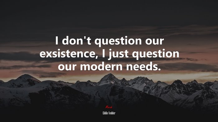 I don’t question our exsistence, I just question our modern needs. | Eddie Vedder quote