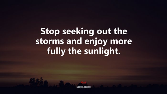 Stop seeking out the storms and enjoy more fully the sunlight. | Gordon B. Hinckley quote