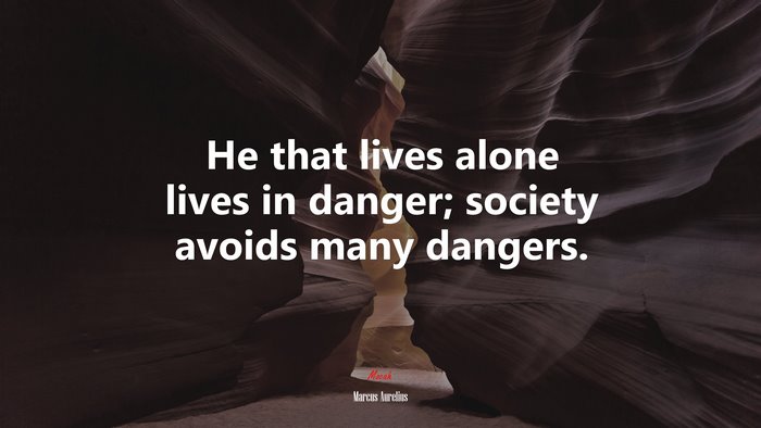 He that lives alone lives in danger; society avoids many dangers. | Marcus Aurelius quote