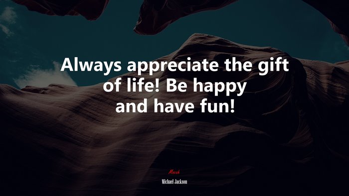 Always appreciate the gift of life! Be happy and have fun! | Michael Jackson quote