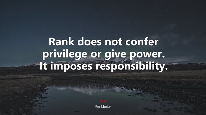 Rank does not confer privilege or give power. It imposes responsibility. | Peter F. Drucker quote