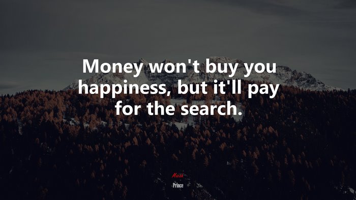 Money won’t buy you happiness, but it’ll pay for the search. | Prince quote