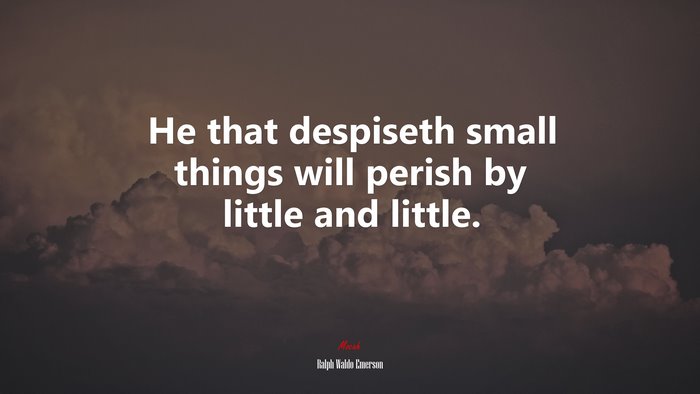He that despiseth small things will perish by little and little. | Ralph Waldo Emerson quote