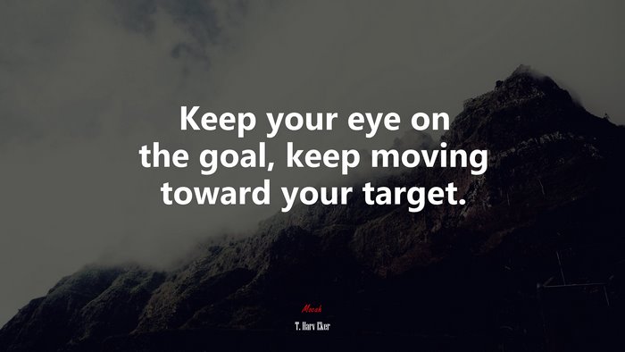 Keep your eye on the goal, keep moving toward your target. | T. Harv Eker quote