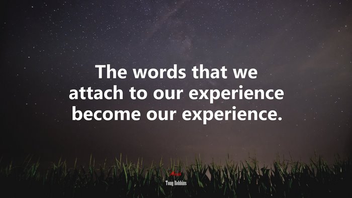 The words that we attach to our experience become our experience. | Tony Robbins quote