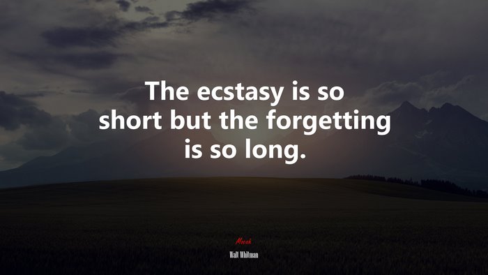 The ecstasy is so short but the forgetting is so long. | Walt Whitman quote