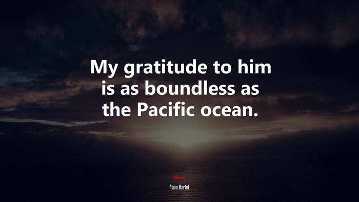 My gratitude to him is as boundless as the Pacific ocean. | Yann Martel quote