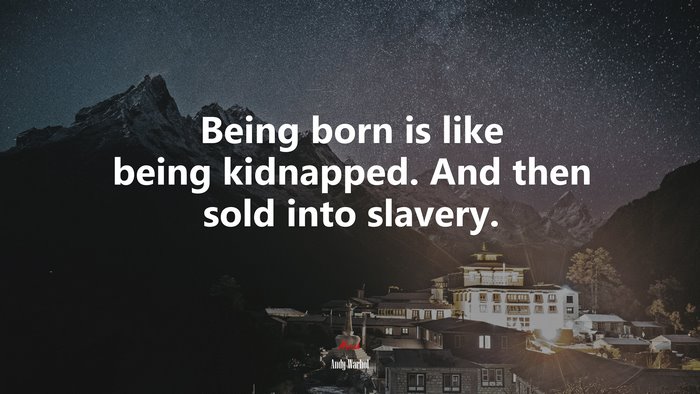 Being born is like being kidnapped. And then sold into slavery. | Andy Warhol quote
