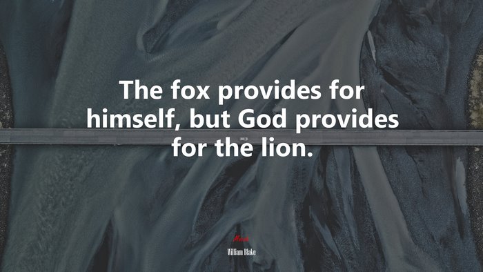 The fox provides for himself, but God provides for the lion. | William Blake quote