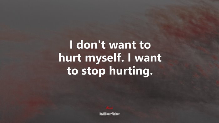 I don’t want to hurt myself. I want to stop hurting. | David Foster Wallace quote