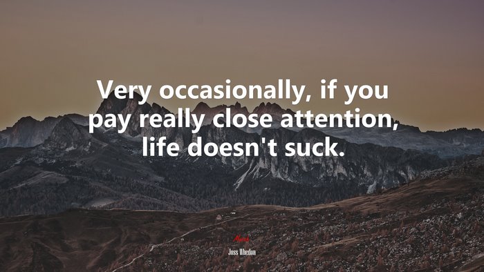 Very occasionally, if you pay really close attention, life doesn’t suck. | Joss Whedon quote