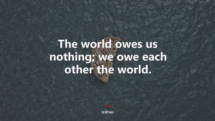 The world owes us nothing; we owe each other the world. | Ani DiFranco quote