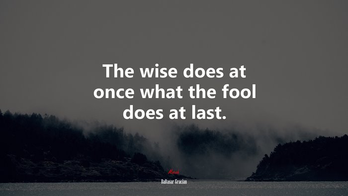 The wise does at once what the fool does at last. | Baltasar Gracián quote