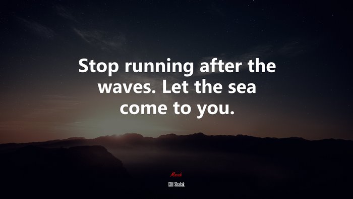 Stop running after the waves. Let the sea come to you. | Elif Shafak quote