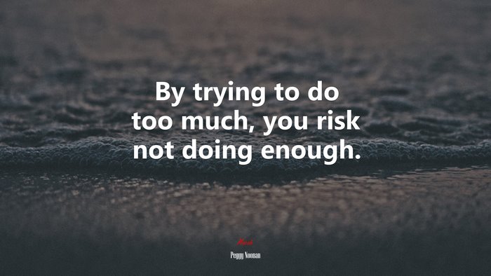 By trying to do too much, you risk not doing enough. | Peggy Noonan quote