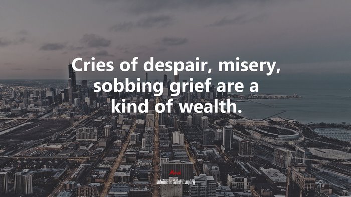 Cries of despair, misery, sobbing grief are a kind of wealth. | Antoine de Saint-Exupéry quote