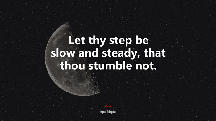 Let thy step be slow and steady, that thou stumble not. | Ieyasu Tokugawa quote